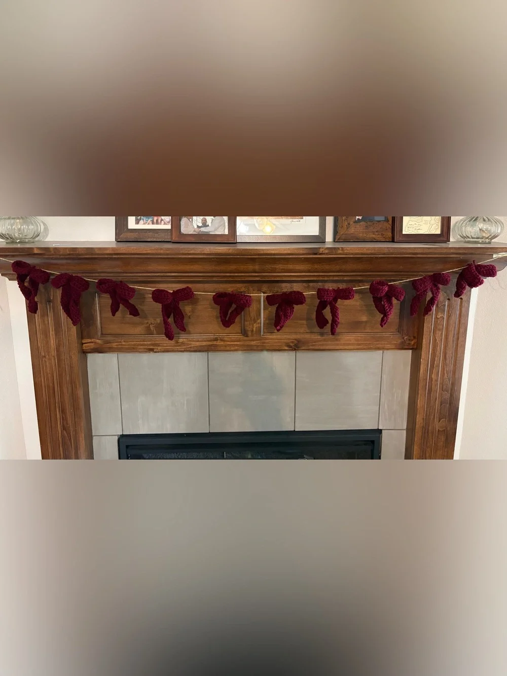 Traditional Cottagecore Christmas Burgundy Bow Garland Crochet